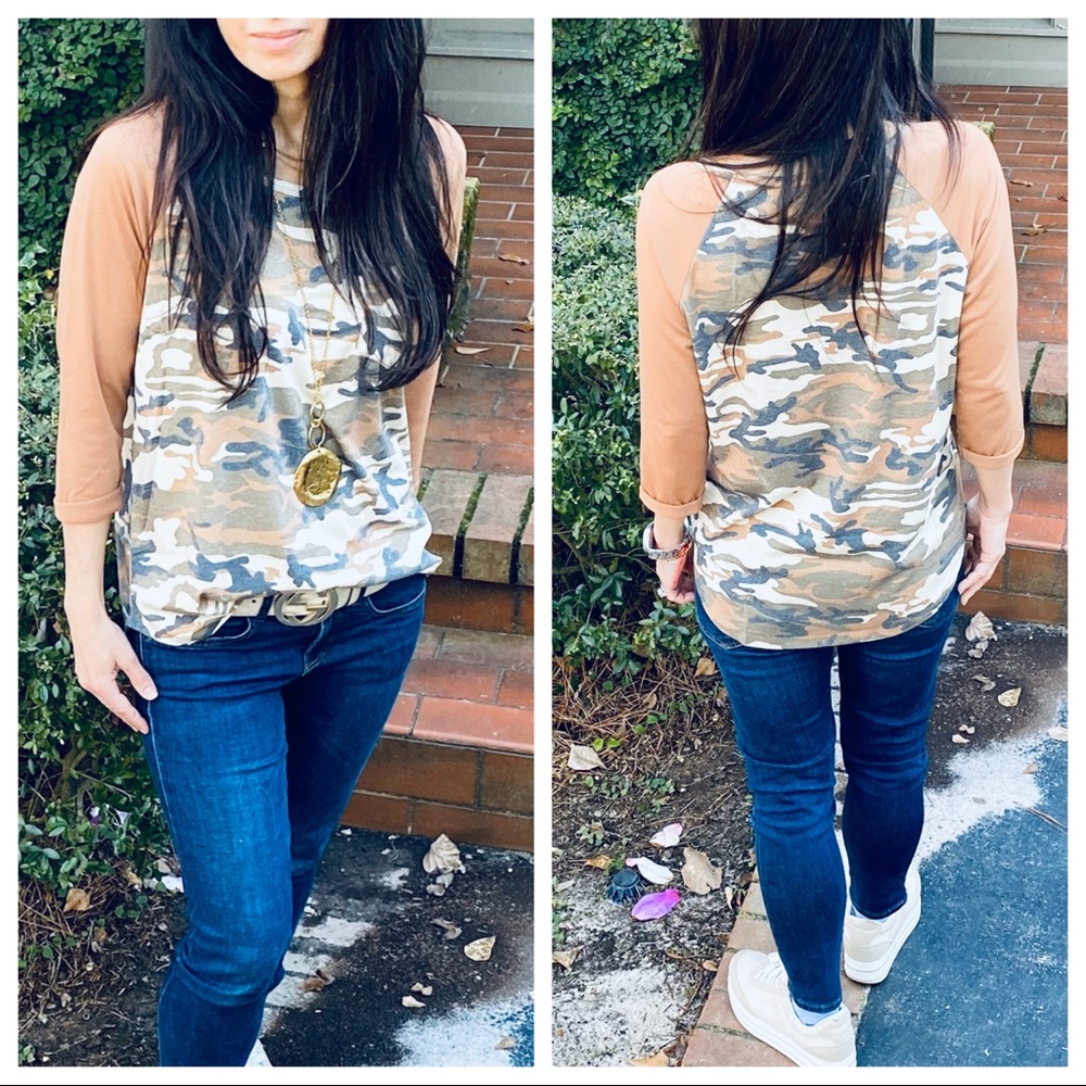 Mocha camouflage chic 3/4 sleeves top - Picture 7 of 8